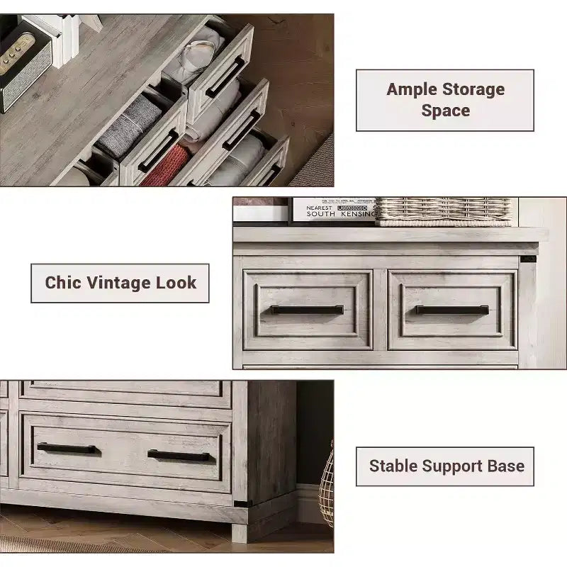 Acekool Comò 8 Cassetti Stile Fattoria, Organizzatore Cassettiera in Legno Rustico per Camera da Letto, Armadio, Soggiorno, Corridoio