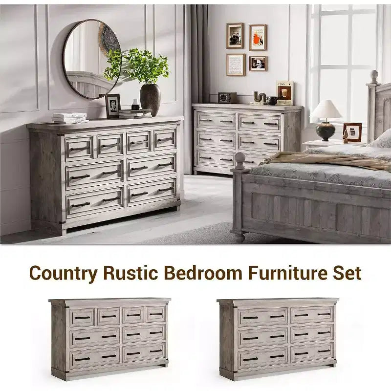 Acekool Comò 8 Cassetti Stile Fattoria, Organizzatore Cassettiera in Legno Rustico per Camera da Letto, Armadio, Soggiorno, Corridoio
