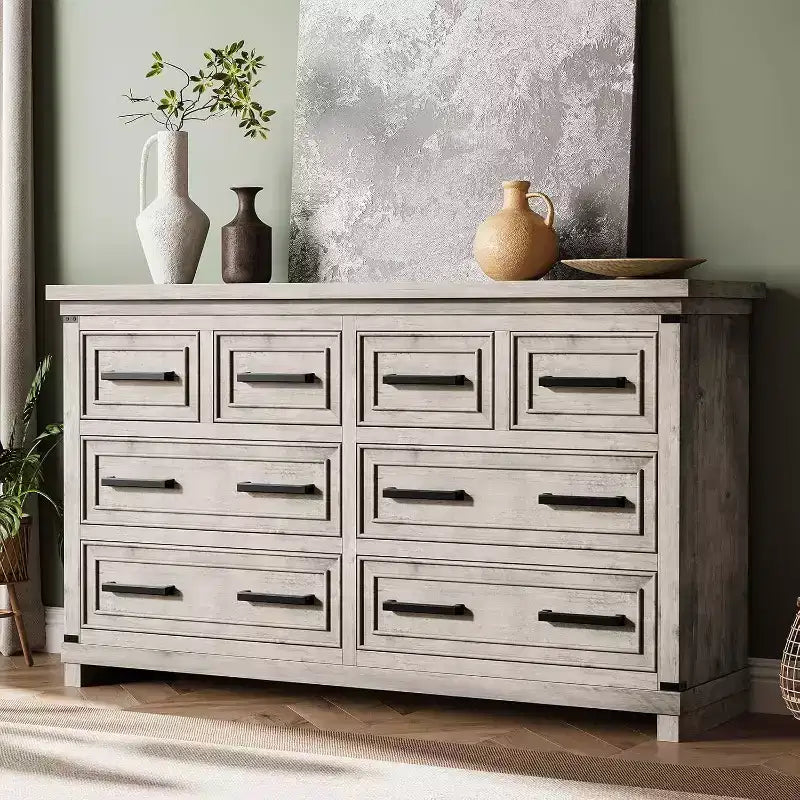 Acekool Comò 8 Cassetti Stile Fattoria, Organizzatore Cassettiera in Legno Rustico per Camera da Letto, Armadio, Soggiorno, Corridoio
