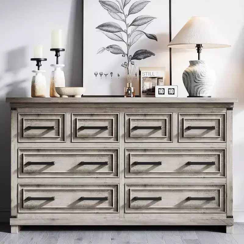 Acekool Comò 8 Cassetti Stile Fattoria, Organizzatore Cassettiera in Legno Rustico per Camera da Letto, Armadio, Soggiorno, Corridoio