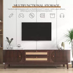 JVNOXK Mobile TV in Rattan Modern Farmhouse da 67 pollici, Adatto per TV da 75 pollici o Inferiori, Centro di Intrattenimento con Gambe in Legno Massello - Noce