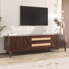 JVNOXK Mobile TV in Rattan Modern Farmhouse da 67 pollici, Adatto per TV da 75 pollici o Inferiori, Centro di Intrattenimento con Gambe in Legno Massello - Noce