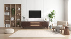 JVNOXK Mobile TV in Rattan Modern Farmhouse da 67 pollici, Adatto per TV da 75 pollici o Inferiori, Centro di Intrattenimento con Gambe in Legno Massello - Noce