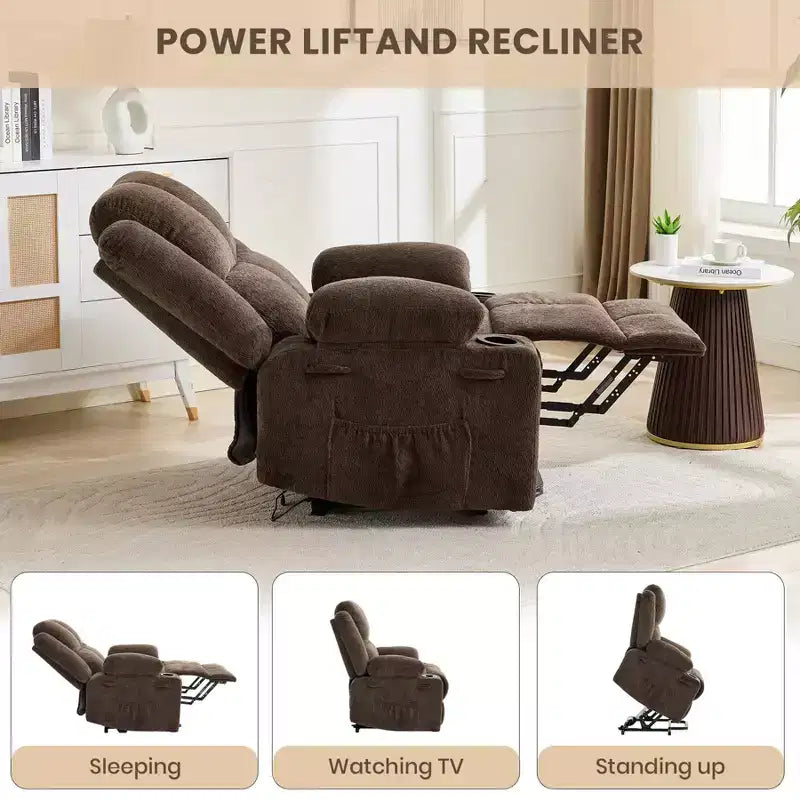 Poltrona Reclinabile Elettrica GustoWave Power Lift per Anziani, Recliner Elettrico Oversize con Massaggio, Riscaldamento, Posizione Orizzontale, Funzione Alzapersona, 2 Portabicchieri