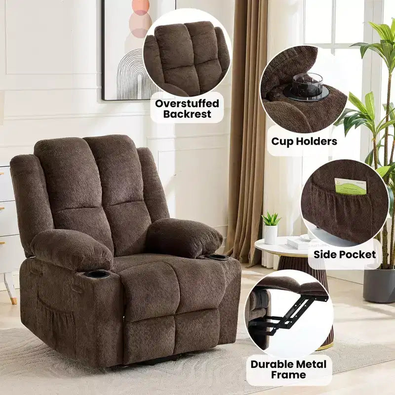 Poltrona Reclinabile Elettrica GustoWave Power Lift per Anziani, Recliner Elettrico Oversize con Massaggio, Riscaldamento, Posizione Orizzontale, Funzione Alzapersona, 2 Portabicchieri