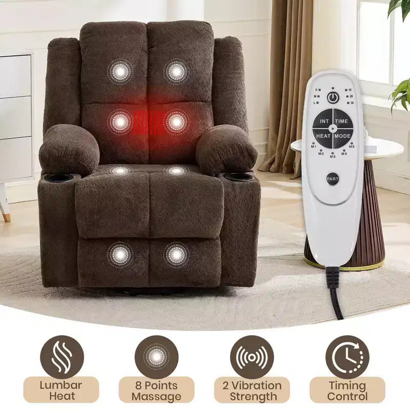 Poltrona Reclinabile Elettrica GustoWave Power Lift per Anziani, Recliner Elettrico Oversize con Massaggio, Riscaldamento, Posizione Orizzontale, Funzione Alzapersona, 2 Portabicchieri