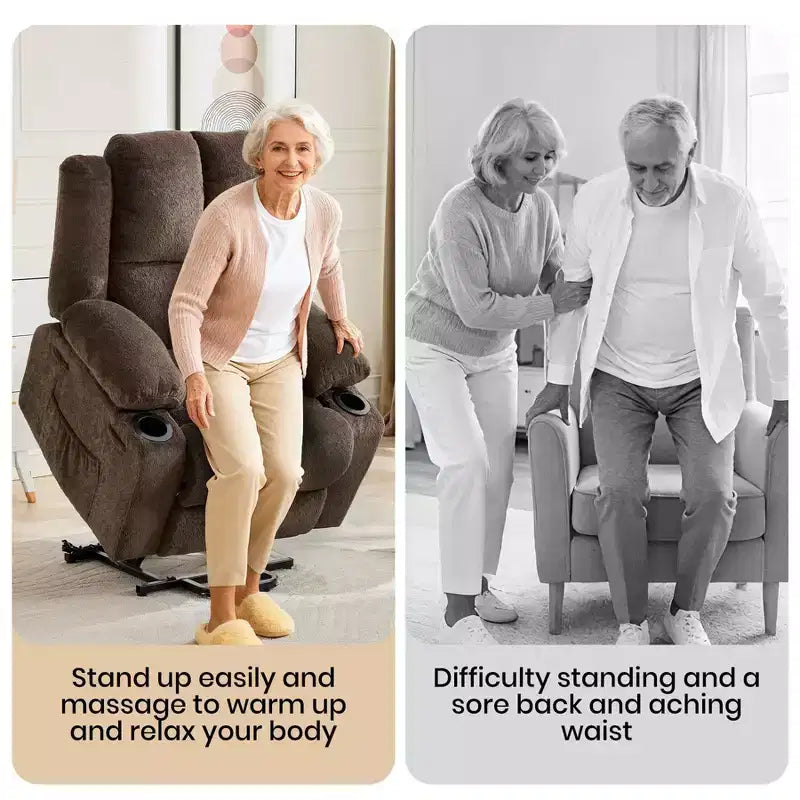 Poltrona Reclinabile Elettrica GustoWave Power Lift per Anziani, Recliner Elettrico Oversize con Massaggio, Riscaldamento, Posizione Orizzontale, Funzione Alzapersona, 2 Portabicchieri