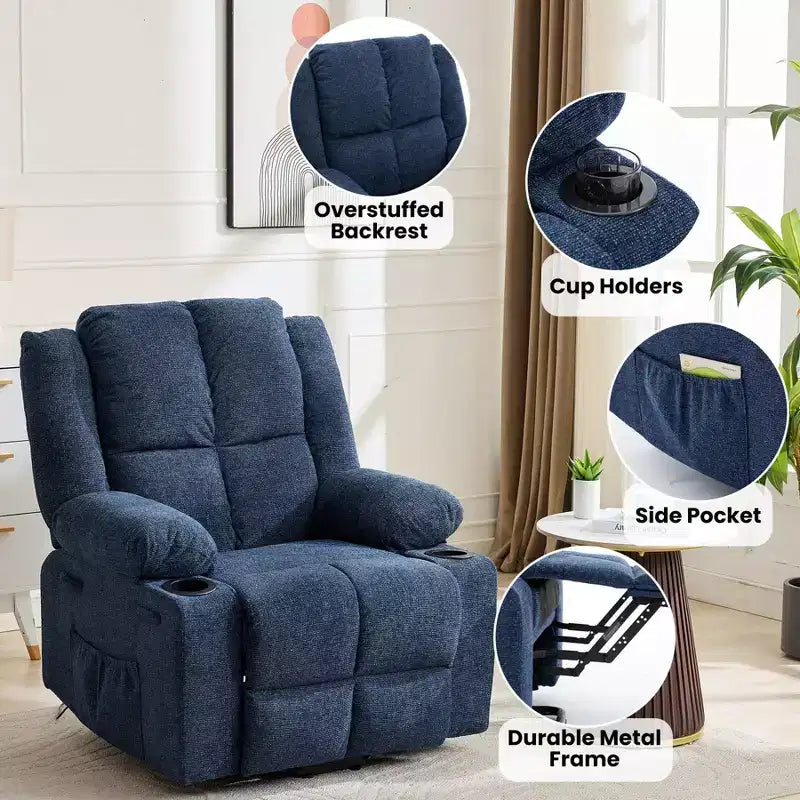 Poltrona Reclinabile Elettrica GustoWave Power Lift per Anziani, Recliner Elettrico Oversize con Massaggio, Riscaldamento, Posizione Orizzontale, Funzione Alzapersona, 2 Portabicchieri