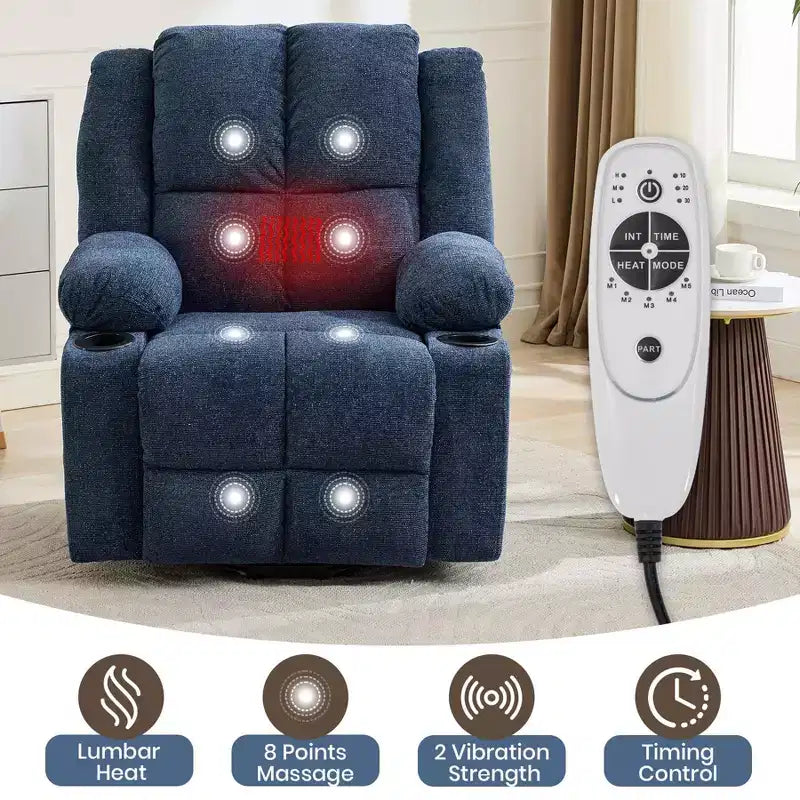 Poltrona Reclinabile Elettrica GustoWave Power Lift per Anziani, Recliner Elettrico Oversize con Massaggio, Riscaldamento, Posizione Orizzontale, Funzione Alzapersona, 2 Portabicchieri