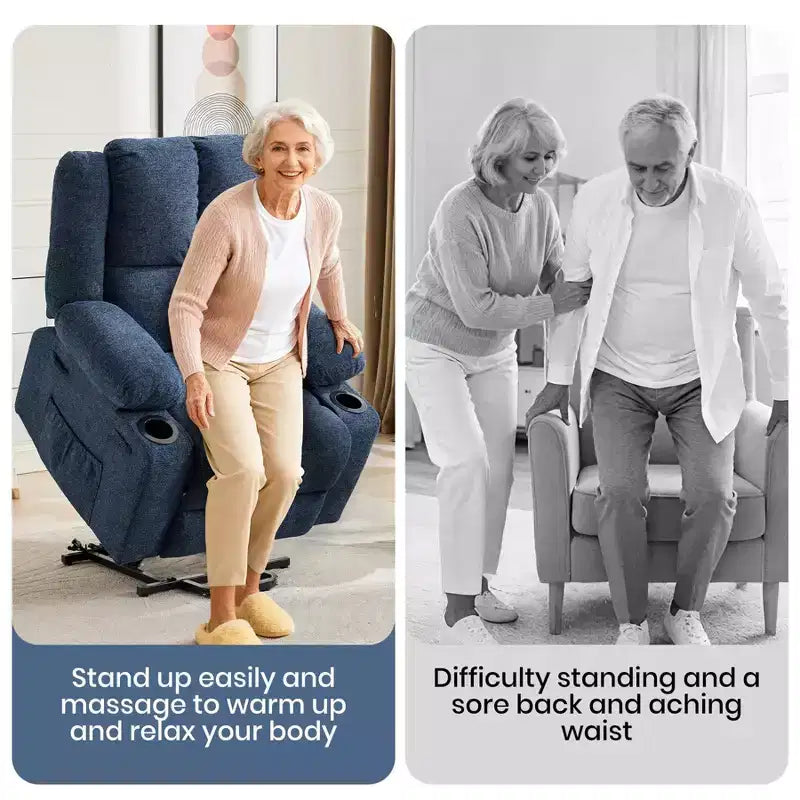 Poltrona Reclinabile Elettrica GustoWave Power Lift per Anziani, Recliner Elettrico Oversize con Massaggio, Riscaldamento, Posizione Orizzontale, Funzione Alzapersona, 2 Portabicchieri