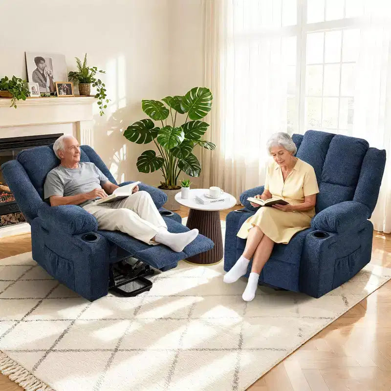 Poltrona Reclinabile Elettrica GustoWave Power Lift per Anziani, Recliner Elettrico Oversize con Massaggio, Riscaldamento, Posizione Orizzontale, Funzione Alzapersona, 2 Portabicchieri