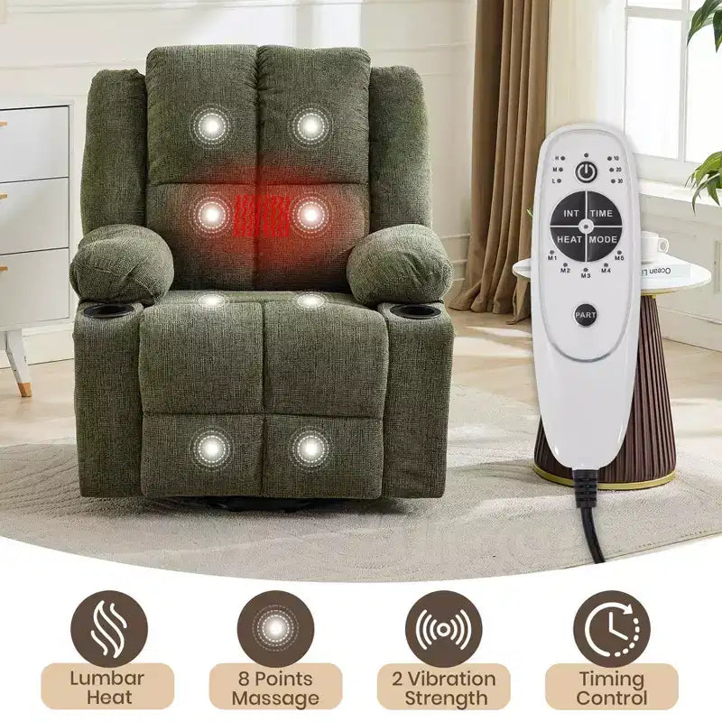 Poltrona Reclinabile Elettrica GustoWave Power Lift per Anziani, Recliner Elettrico Oversize con Massaggio, Riscaldamento, Posizione Orizzontale, Funzione Alzapersona, 2 Portabicchieri