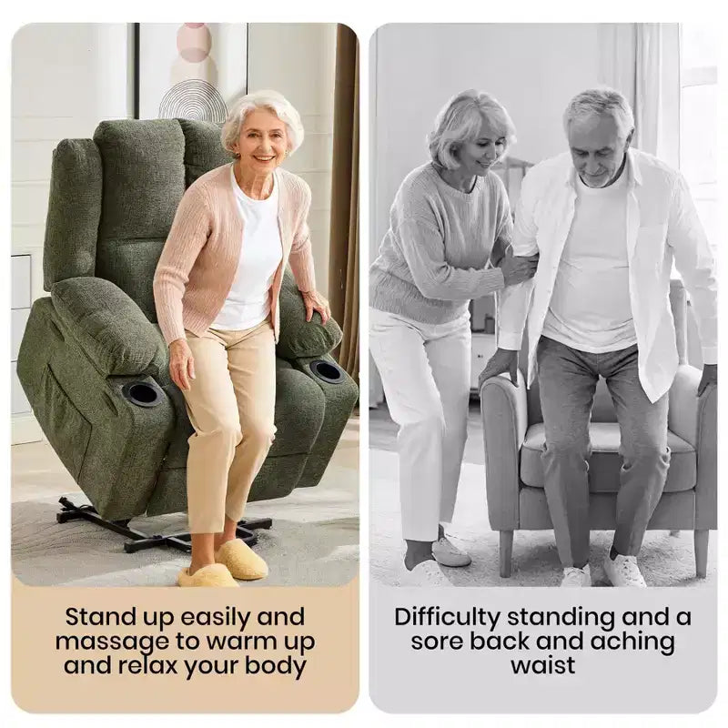 Poltrona Reclinabile Elettrica GustoWave Power Lift per Anziani, Recliner Elettrico Oversize con Massaggio, Riscaldamento, Posizione Orizzontale, Funzione Alzapersona, 2 Portabicchieri