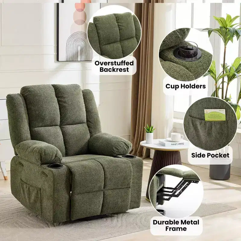 Poltrona Reclinabile Elettrica GustoWave Power Lift per Anziani, Recliner Elettrico Oversize con Massaggio, Riscaldamento, Posizione Orizzontale, Funzione Alzapersona, 2 Portabicchieri