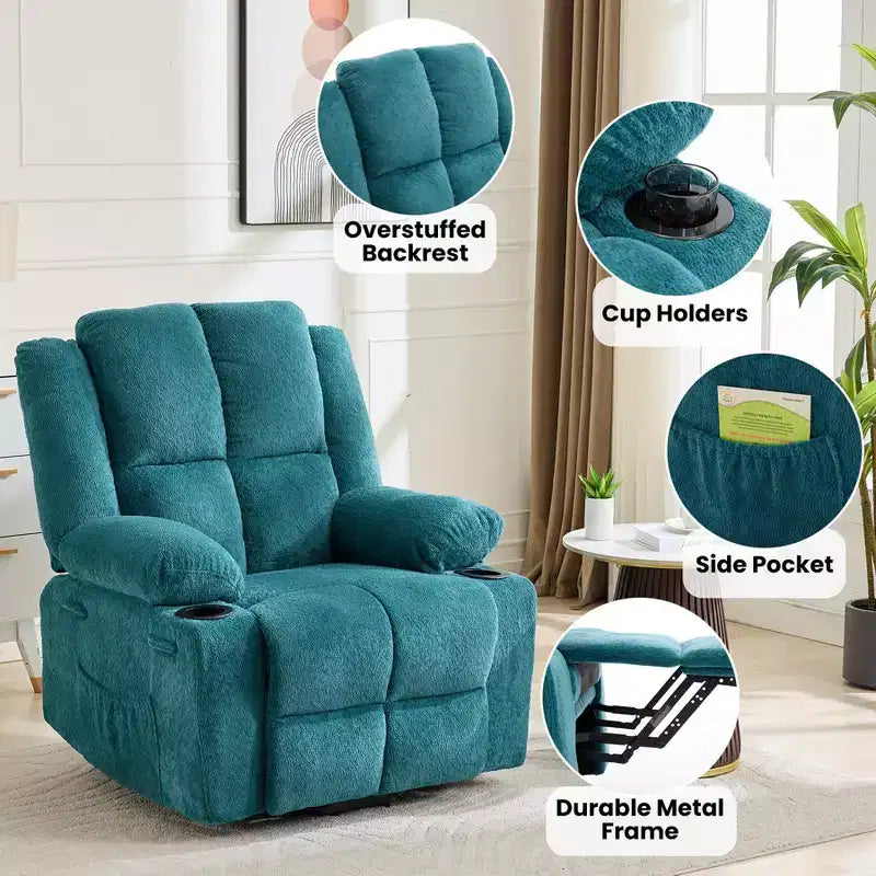 Poltrona Reclinabile Elettrica GustoWave Power Lift per Anziani, Recliner Elettrico Oversize con Massaggio, Riscaldamento, Posizione Orizzontale, Funzione Alzapersona, 2 Portabicchieri