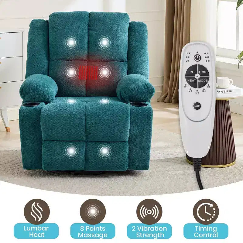 Poltrona Reclinabile Elettrica GustoWave Power Lift per Anziani, Recliner Elettrico Oversize con Massaggio, Riscaldamento, Posizione Orizzontale, Funzione Alzapersona, 2 Portabicchieri