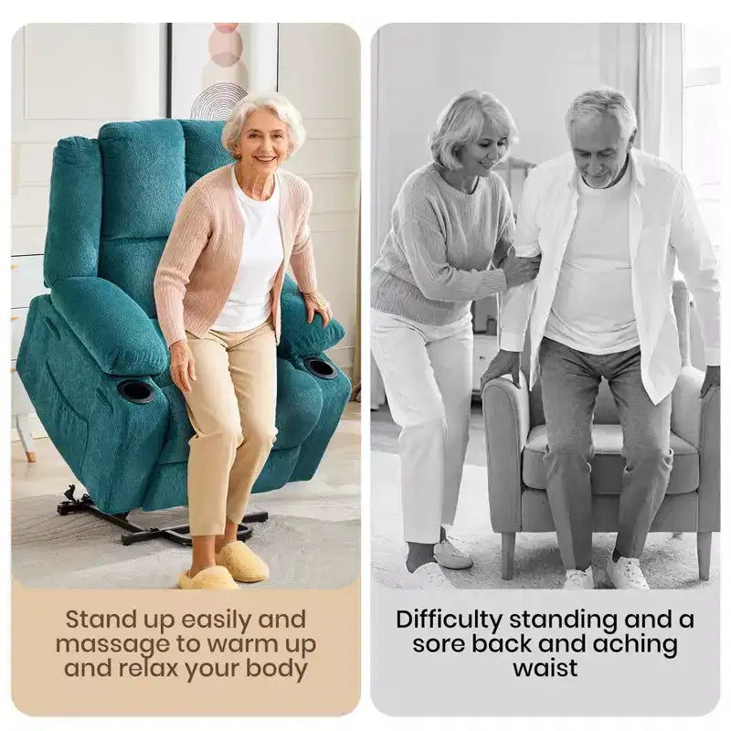 Poltrona Reclinabile Elettrica GustoWave Power Lift per Anziani, Recliner Elettrico Oversize con Massaggio, Riscaldamento, Posizione Orizzontale, Funzione Alzapersona, 2 Portabicchieri