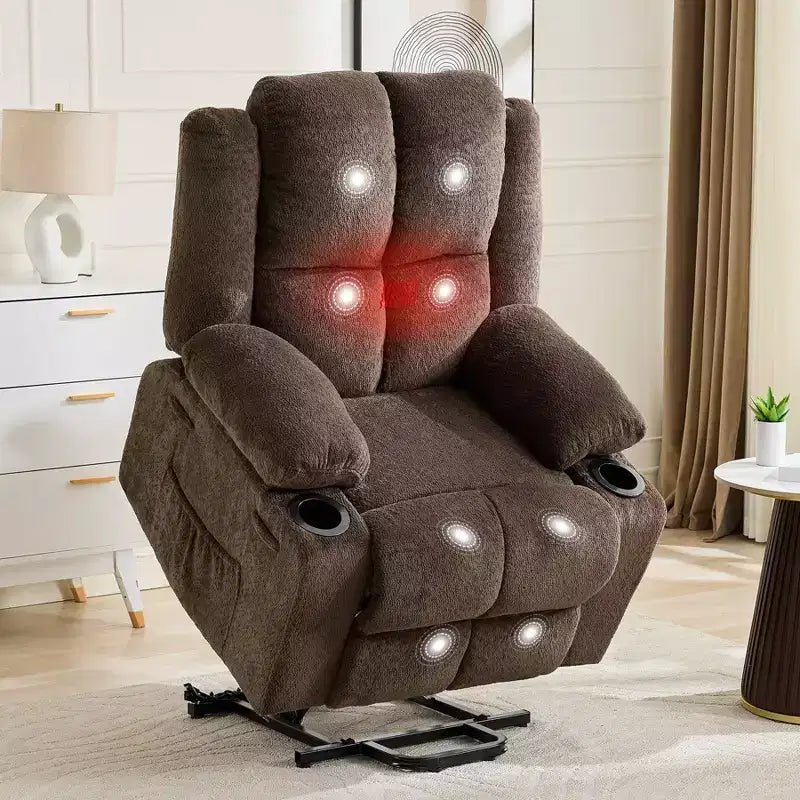 Poltrona Reclinabile Elettrica GustoWave Power Lift per Anziani, Recliner Elettrico Oversize con Massaggio, Riscaldamento, Posizione Orizzontale, Funzione Alzapersona, 2 Portabicchieri
