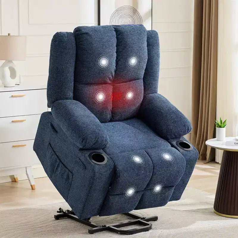 Poltrona Reclinabile Elettrica GustoWave Power Lift per Anziani, Recliner Elettrico Oversize con Massaggio, Riscaldamento, Posizione Orizzontale, Funzione Alzapersona, 2 Portabicchieri