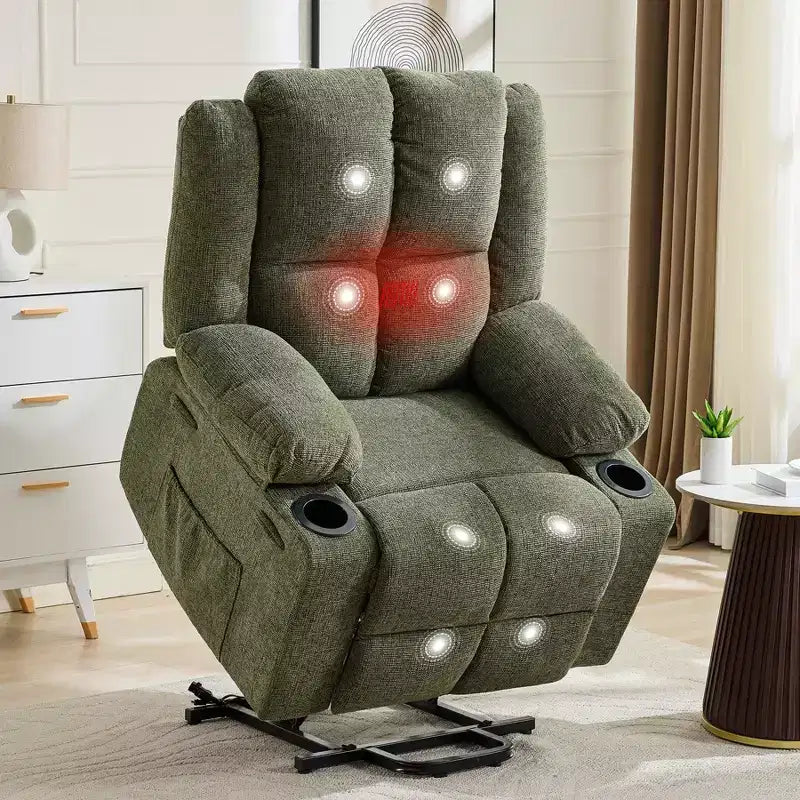 Poltrona Reclinabile Elettrica GustoWave Power Lift per Anziani, Recliner Elettrico Oversize con Massaggio, Riscaldamento, Posizione Orizzontale, Funzione Alzapersona, 2 Portabicchieri