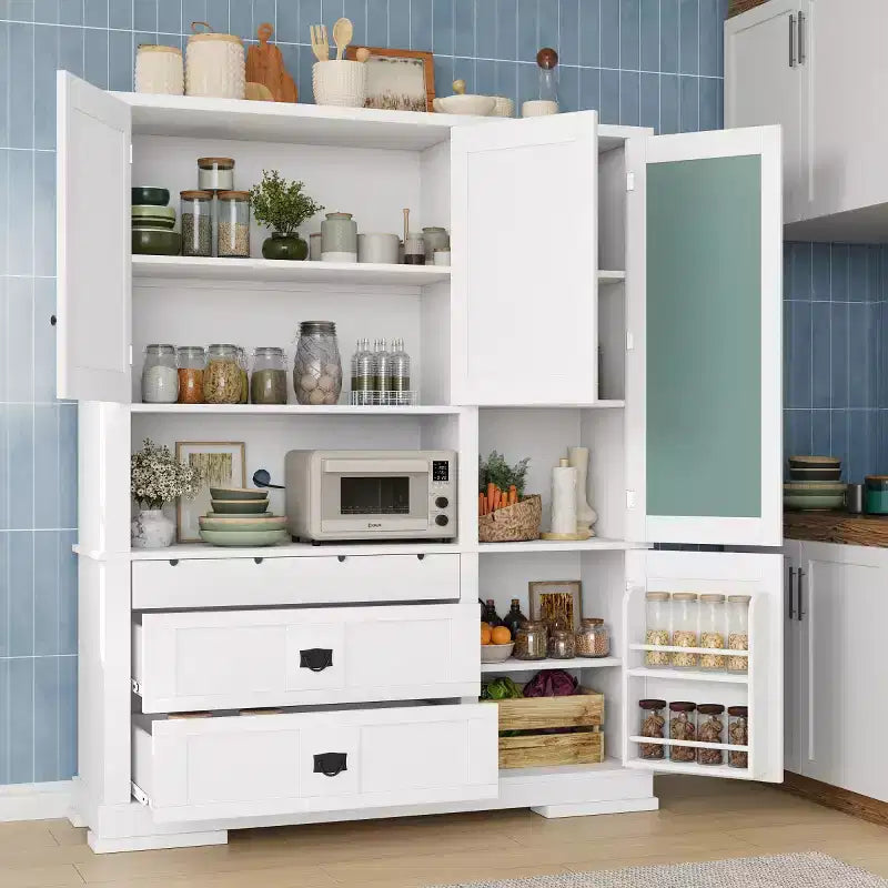 Dispensa da cucina indipendente grande da 160 cm, mobile per microonde con cassetti, ripiani regolabili per cucina o sala da pranzo-Panipeachy