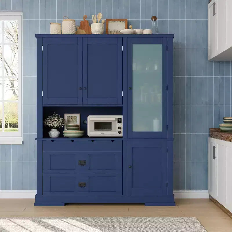 Dispensa da cucina indipendente grande da 160 cm, mobile per microonde con cassetti, ripiani regolabili per cucina o sala da pranzo-Panipeachy