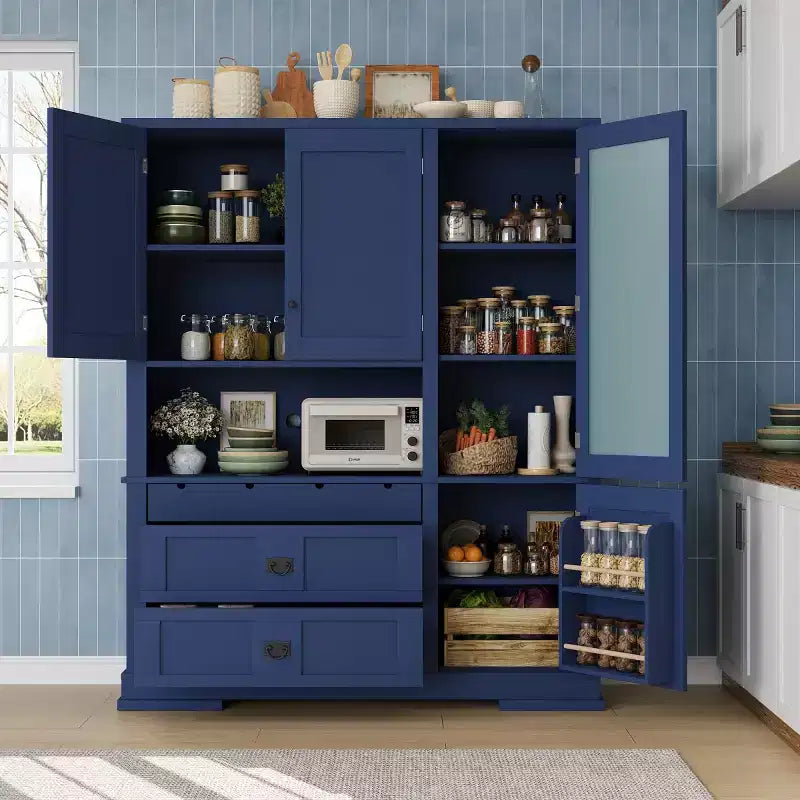 63.3 Freestanding Large Kitchen Pantry Cabinet, Microwave Cabinet with Drawers, Adjustable Shelves for Kitchen or Dining Room-Panipeachy