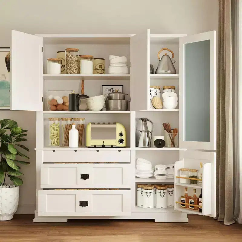 Dispensa da cucina indipendente grande da 160 cm, mobile per microonde con cassetti, ripiani regolabili per cucina o sala da pranzo-Panipeachy