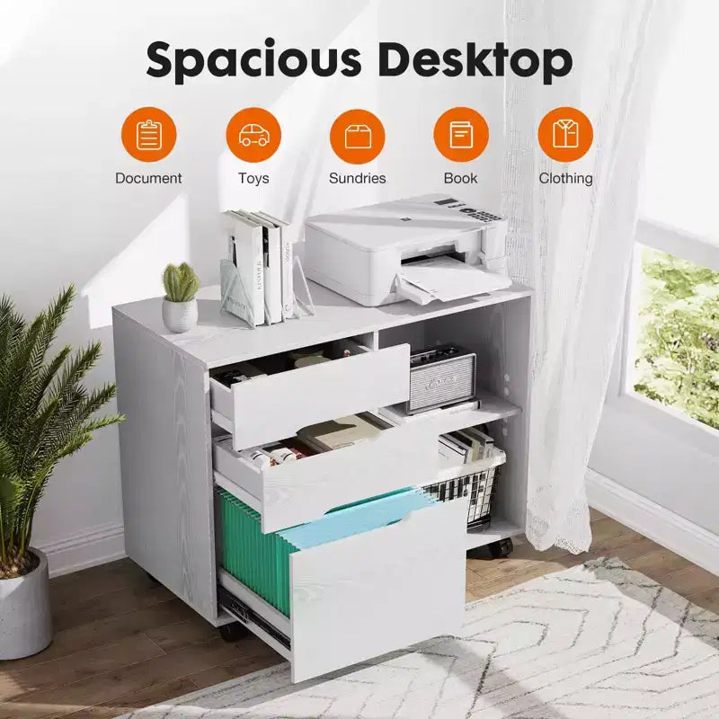 Classificatore mobile moderno a 3 strati Okak con cassetti in legno e ruote, armadio portadocumenti laterale per ufficio domestico, studio