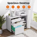 Classificatore mobile moderno a 3 strati Okak con cassetti in legno e ruote, armadio portadocumenti laterale per ufficio domestico, studio