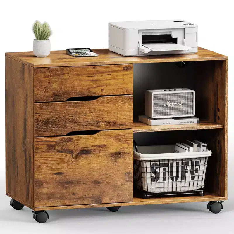 Classificatore mobile moderno a 3 strati Okak con cassetti in legno e ruote, armadio portadocumenti laterale per ufficio domestico, studio