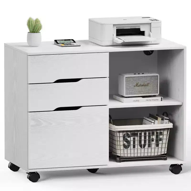 Classificatore mobile moderno a 3 strati Okak con cassetti in legno e ruote, armadio portadocumenti laterale per ufficio domestico, studio