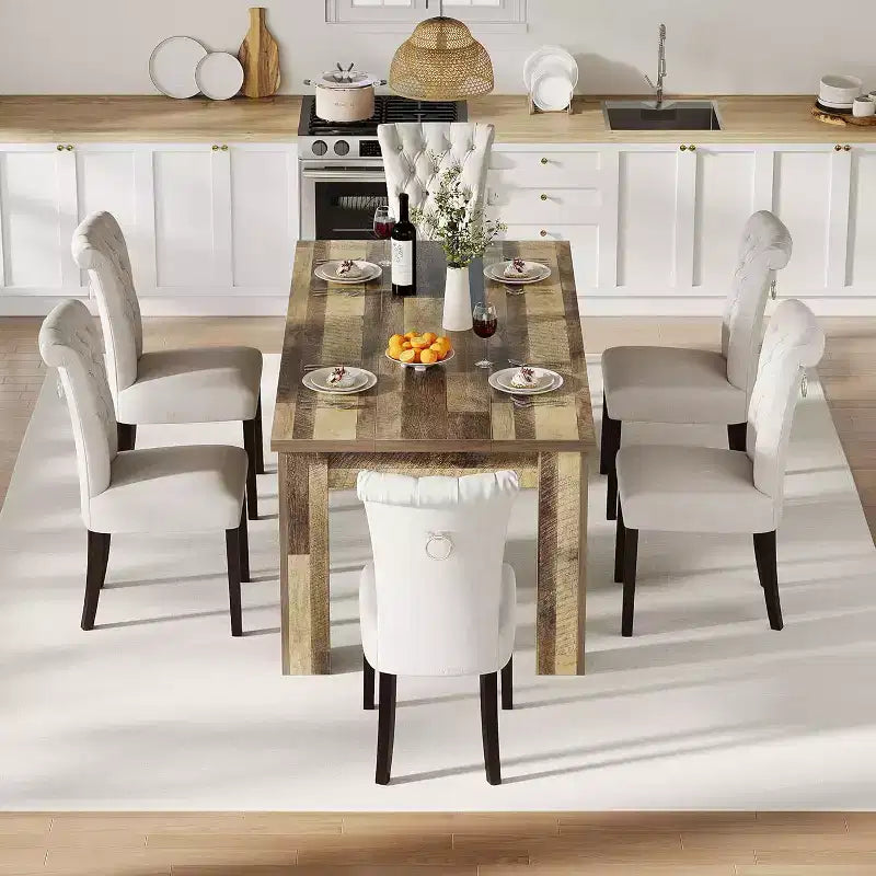 Tavolo da pranzo marrone per 6-8 persone, tavolo da cucina rettangolare da 71" stile rustico, tavolo da pranzo in legno con base di supporto rinforzata e gambe a triangolo