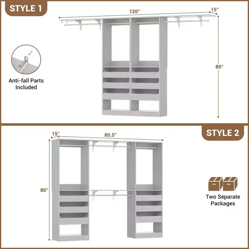 Besiost Set di due sistemi per armadi da 80-120 W con anta e cassetti in legno