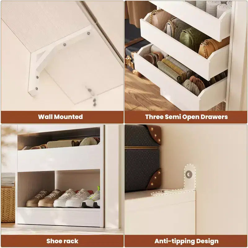 Besiost Set di due sistemi per armadi da 80-120 W con anta e cassetti in legno