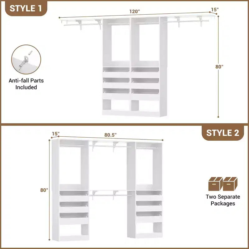 Besiost Set di due sistemi per armadi da 80-120 W con anta e cassetti in legno