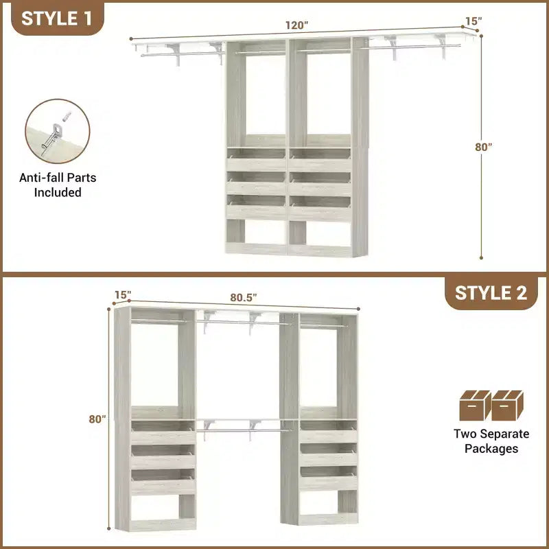 Besiost Set di due sistemi per armadi da 80-120 W con anta e cassetti in legno