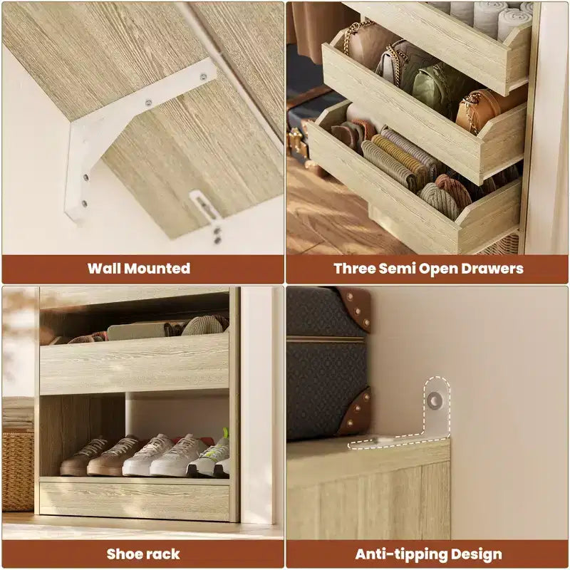 Besiost Set di due sistemi per armadi da 80-120 W con anta e cassetti in legno