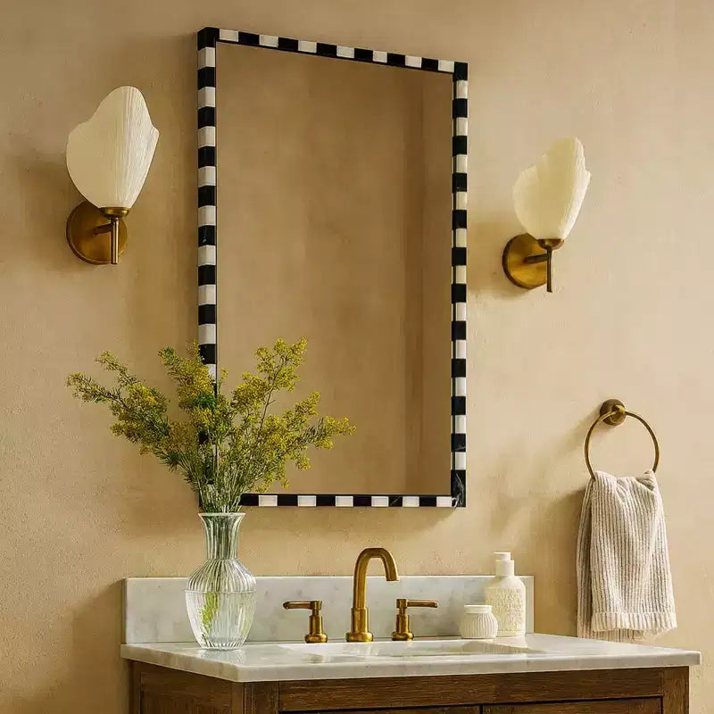 TEHOME livra Decorative Marble Rectangular Wall Mirror in Bold Black and White Checkerboard Pattern 20 x 30'', Perfect for Bathroom, Entryway