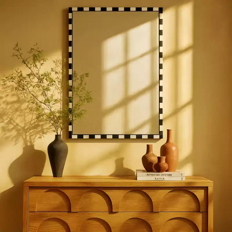 Specchio da parete rettangolare decorativo in marmo TEHOME con motivo audace a scacchiera bianca e nera 20 x 30'', perfetto per bagno, ingresso