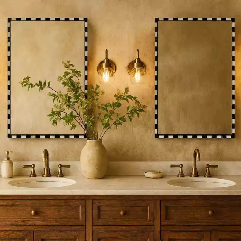 Specchio da parete rettangolare decorativo in marmo TEHOME con motivo audace a scacchiera bianca e nera 20 x 30'', perfetto per bagno, ingresso
