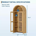 70 Mobile Dispensa Alto Ad Arco con Ante in Acrilico, Credenza in Legno a 5 Ripiani Regolabili, Libreria Moderna per Cucina, Sala da Pranzo e Soggiorno