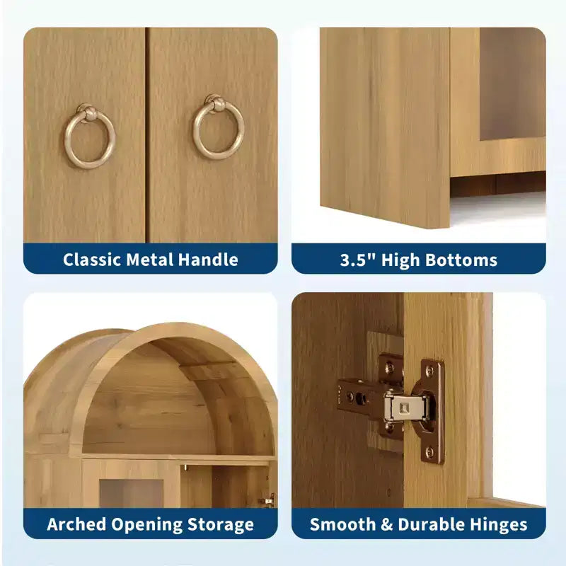 70 Mobile Dispensa Alto Ad Arco con Ante in Acrilico, Credenza in Legno a 5 Ripiani Regolabili, Libreria Moderna per Cucina, Sala da Pranzo e Soggiorno