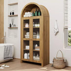 70 Mobile Dispensa Alto Ad Arco con Ante in Acrilico, Credenza in Legno a 5 Ripiani Regolabili, Libreria Moderna per Cucina, Sala da Pranzo e Soggiorno