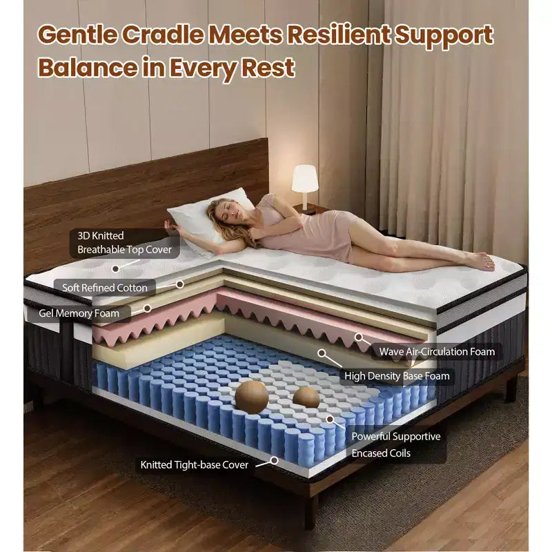Materasso King Size da 14 pollici, Materasso in Memory Foam per Notti Fresche e Sollievo dalla Pressione, Schiuma Gel Ibrida, Media Rigidità con Gel Rinfrescante, Isolamento del Movimento