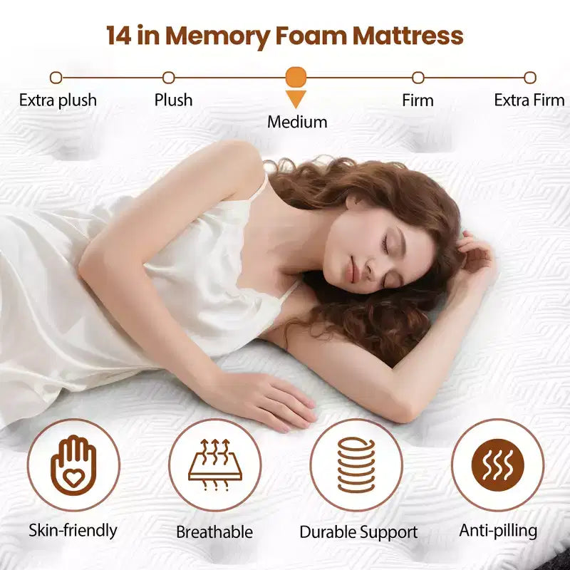 Materasso King Size da 14 pollici, Materasso in Memory Foam per Notti Fresche e Sollievo dalla Pressione, Schiuma Gel Ibrida, Media Rigidità con Gel Rinfrescante, Isolamento del Movimento