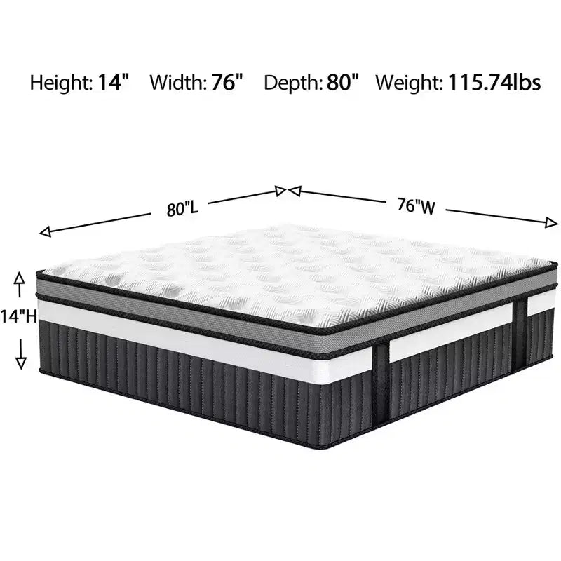 Materasso King Size da 14 pollici, Materasso in Memory Foam per Notti Fresche e Sollievo dalla Pressione, Schiuma Gel Ibrida, Media Rigidità con Gel Rinfrescante, Isolamento del Movimento