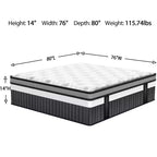 Materasso King Size da 14 pollici, Materasso in Memory Foam per Notti Fresche e Sollievo dalla Pressione, Schiuma Gel Ibrida, Media Rigidità con Gel Rinfrescante, Isolamento del Movimento