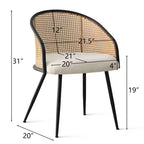 Sedie da Pranzo Set da 2, Poltrona Moderna Imbottita con Schienale in Rattan Intrecciato e Gambe in Metallo Nero - Panipeachy