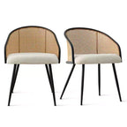 Sedie da Pranzo Set da 2, Poltrona Moderna Imbottita con Schienale in Rattan Intrecciato e Gambe in Metallo Nero - Panipeachy